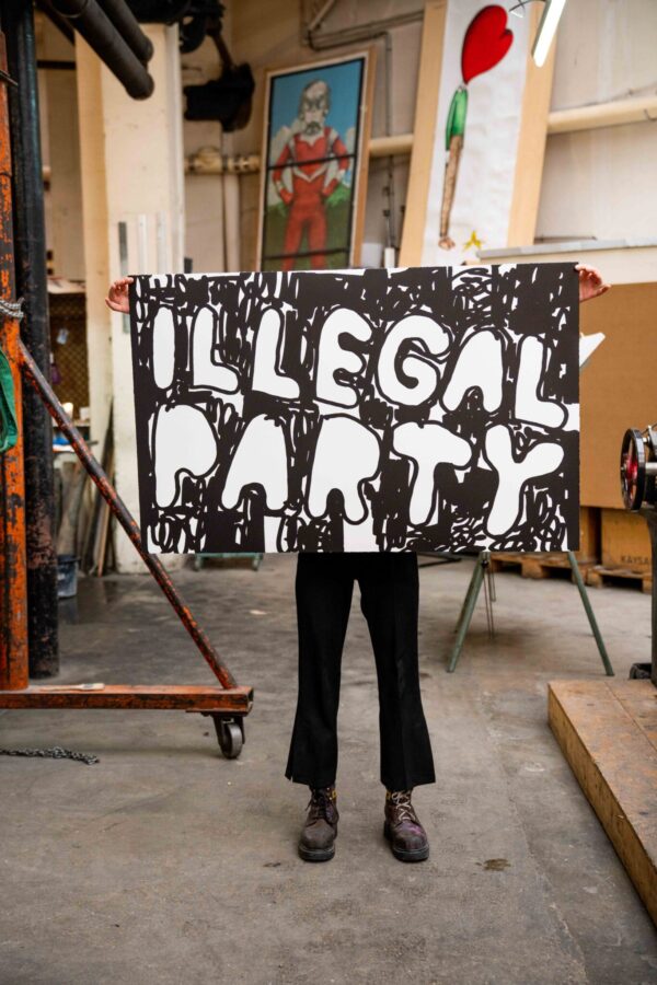 illegal-party-black-stefan-marx-lithograph-presentation-contemporary-art-paris