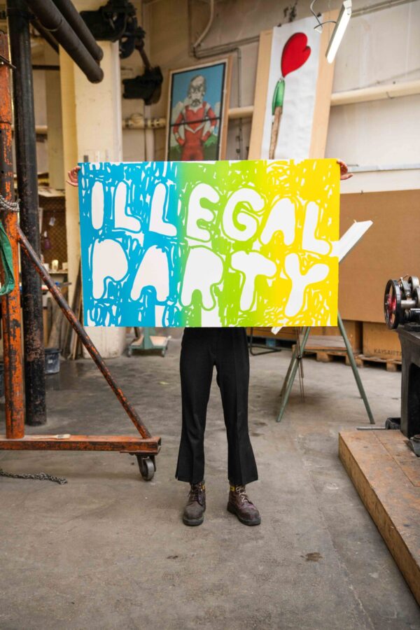 illegal-party-light-blue-green-yellow-stefan-marx-lithograph-contemporary-art-paris